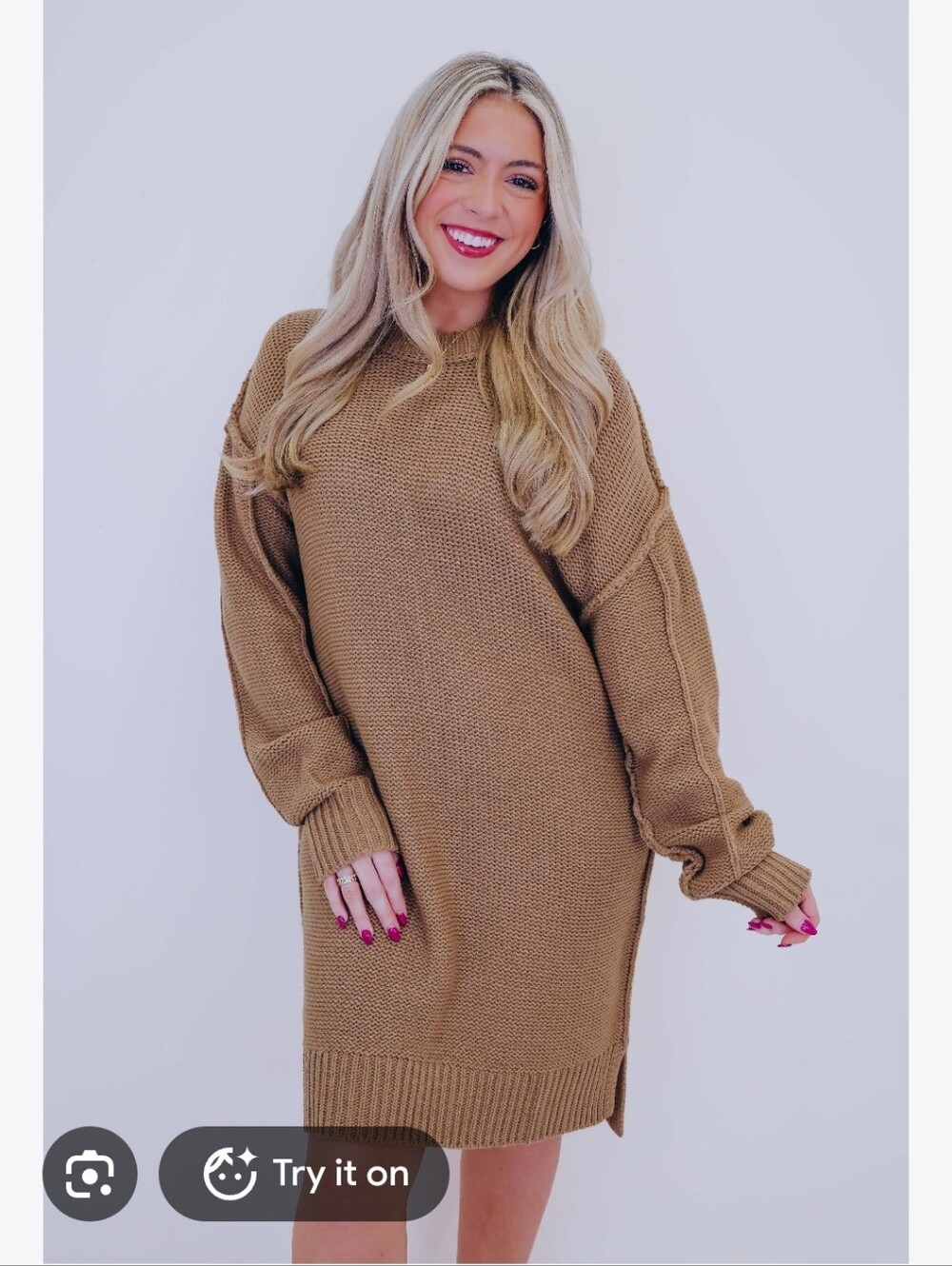 Cozy Oversized Sweater Dress - Tan Size L By New In